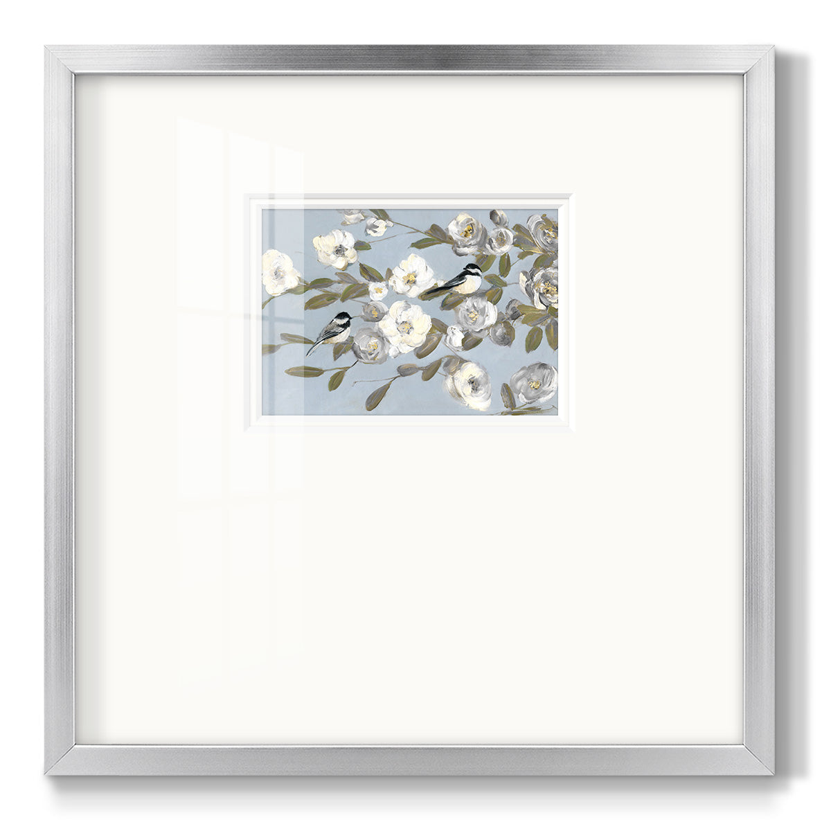 Chickadees and Blossoms I Premium Framed Print Double Matboard