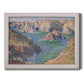 Impressionist rocky coastal seascape at Belle-Île by Claude Monet printed on canvas in an ornate weathered white frame.