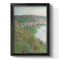 Impressionist landscape view of Vétheuil by Claude Monet printed on canvas in an ornate black frame with gilded inner detail with a vertical orientation.