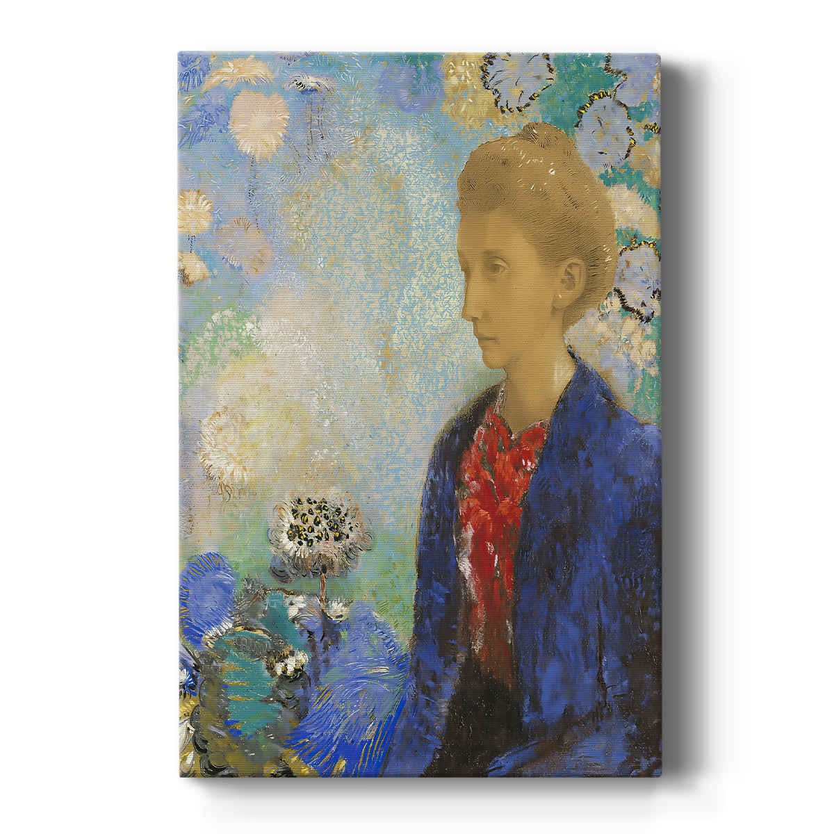 Canvas art print featuring a symbolic portrait of a woman with soft tones and abstracted features on a clean white background.