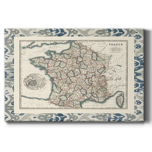 Bordered Map of France Premium Gallery Wrapped Canvas - Ready to Hang