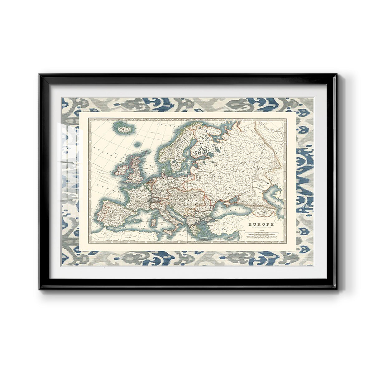 Bordered Map of Europe - Modern Framed Art Print