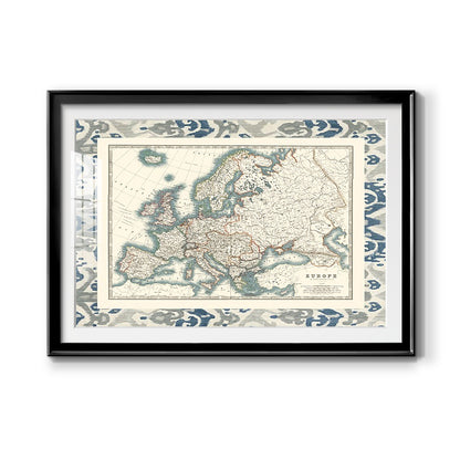 Bordered Map of Europe - Modern Framed Art Print