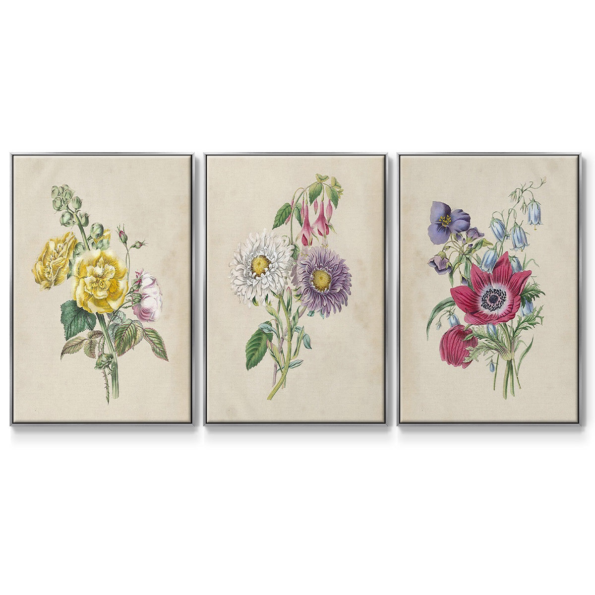 Antique Garden Bouquet I - Floater Framed Canvas Set