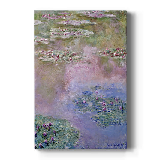 Canvas art print featuring an impressionist water scene with floating lilies and reflective surface on a clean white background.