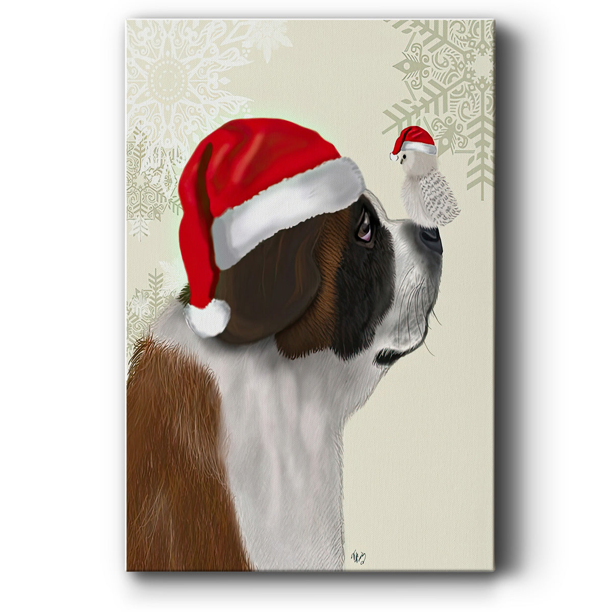 Christmas St Bernard and Fluffy Owl - Gallery Wrapped Canvas