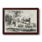 Classical pastoral landscape artwork by Nicolas Berchem printed on canvas in an ornate cherry burl wood frame.