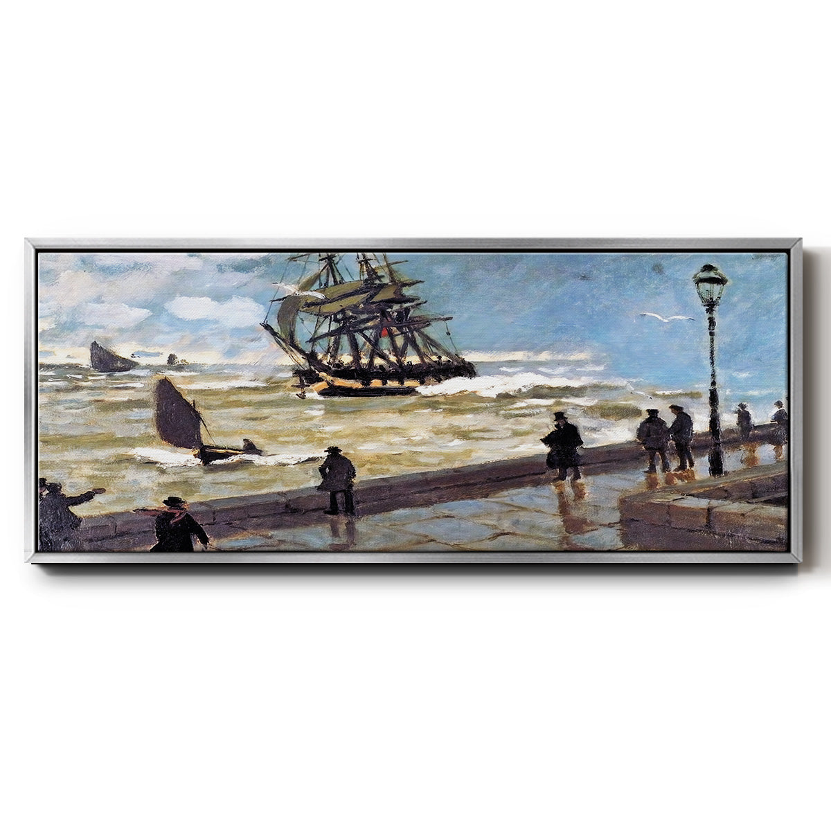 The Jetty at Le Havre Bad Weather, 1870 - Floater Framed Canvas Print