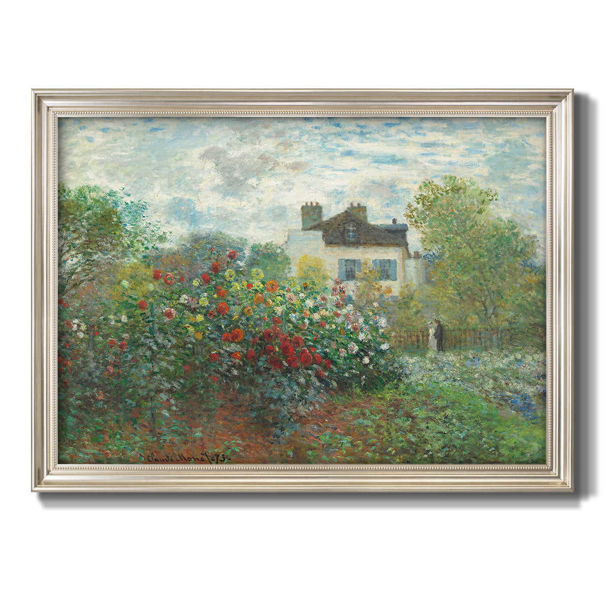 Impressionist garden landscape at Argenteuil by Claude Monet printed on canvas in an ornate champagne frame.