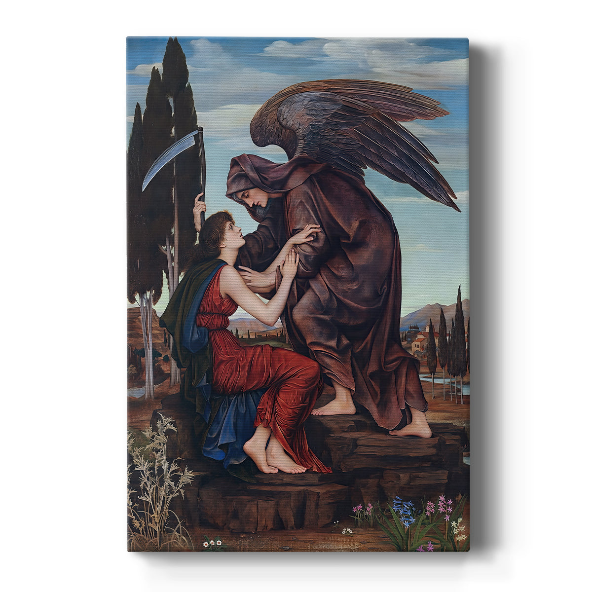 Canvas art print featuring a symbolic figure with wings standing in a dramatic, shadowed setting on a clean white background.