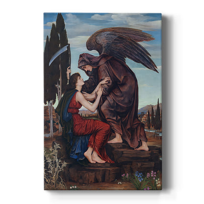 Canvas art print featuring a symbolic figure with wings standing in a dramatic, shadowed setting on a clean white background.