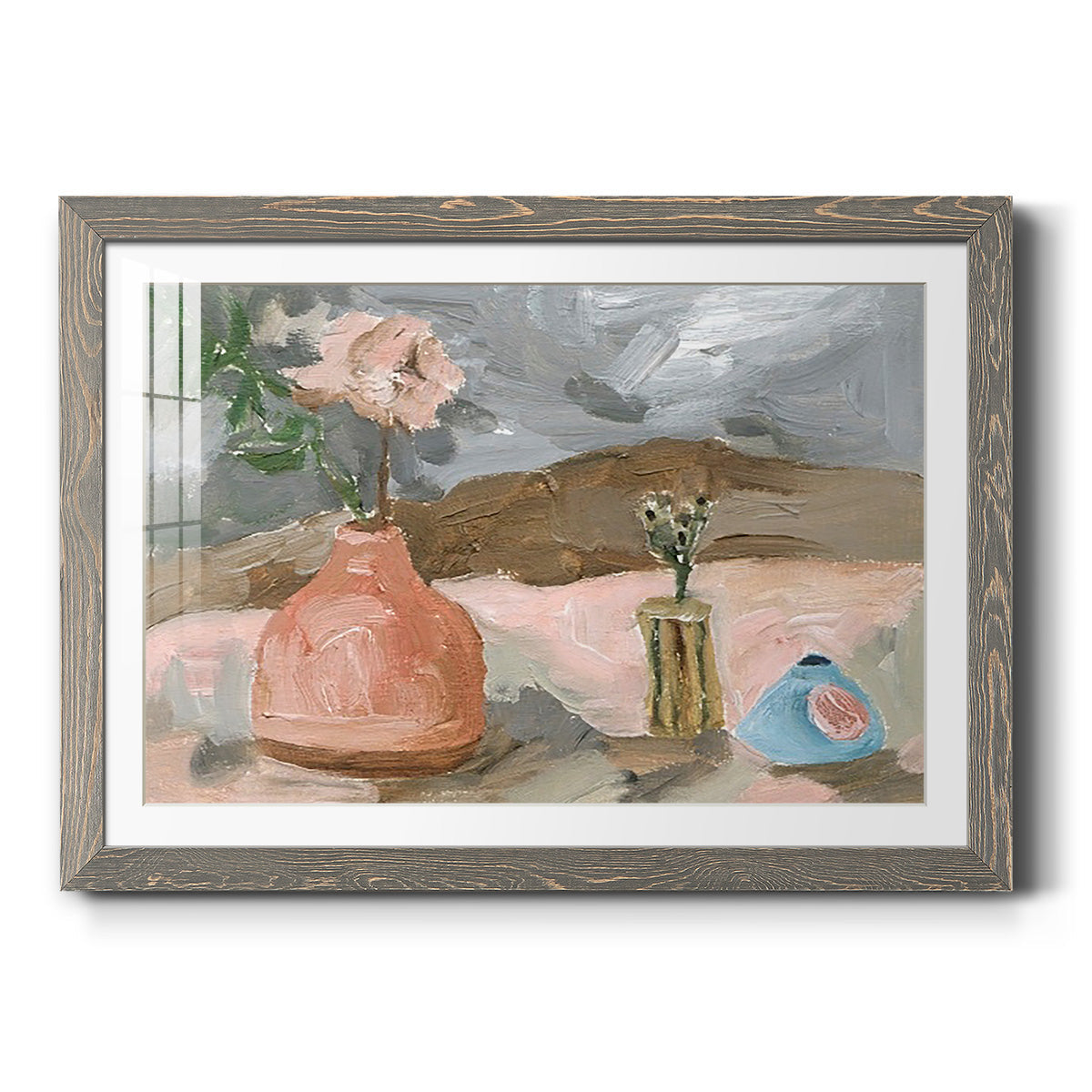 Vase of Pink Flowers I - Barnwood Framed Art Print