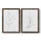 Set of two walnut barnwood framed canvas prints featuring two minimalist botanical line drawings featuring single continuous-line leafy branches.