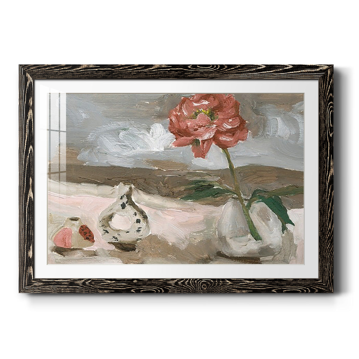 Vase of Pink Flowers IV - Barnwood Framed Art Print
