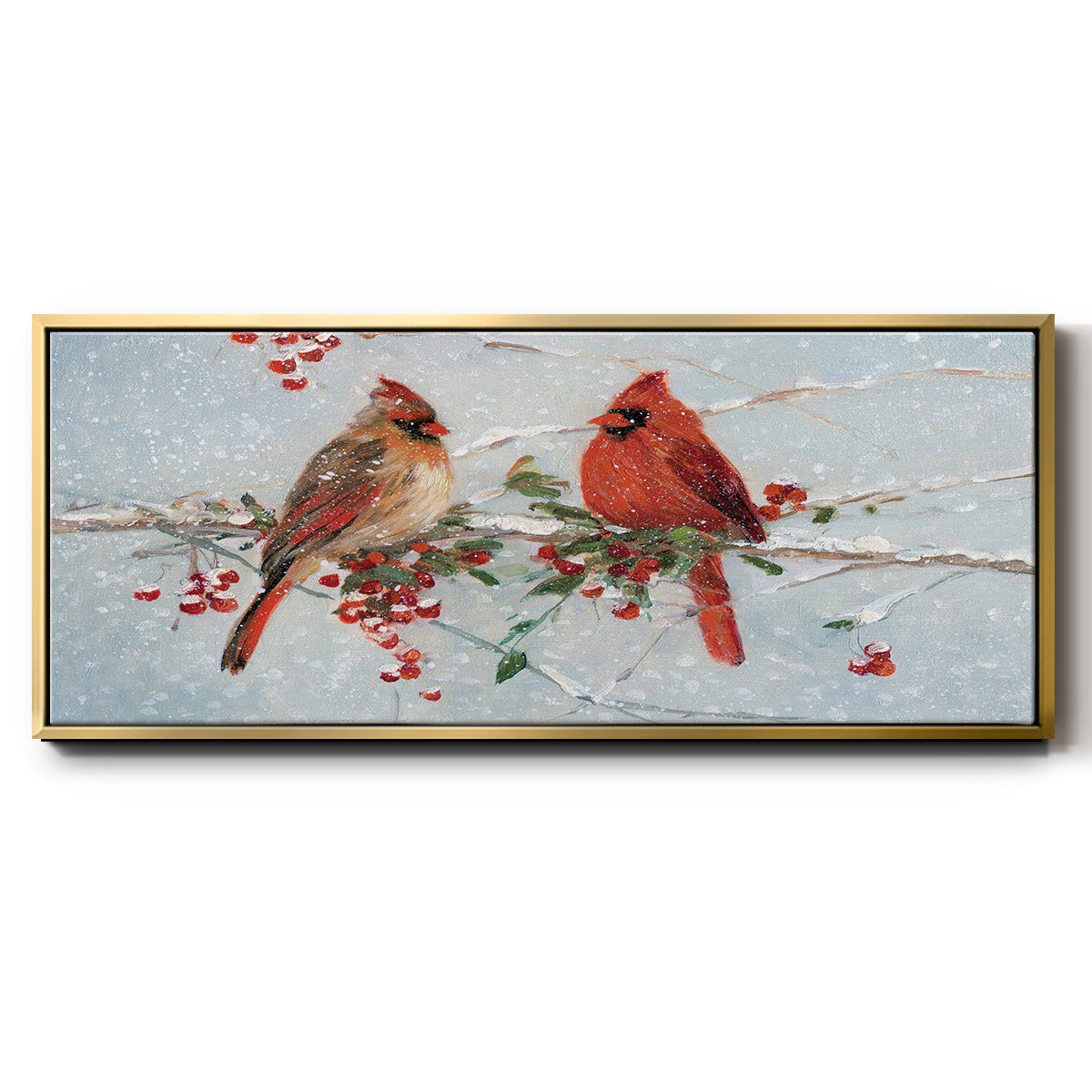 Cardinals in Winter - Floater Framed Canvas Print