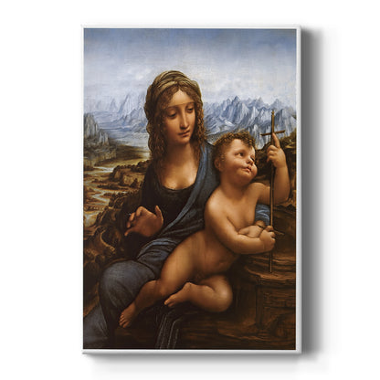 Canvas art print featuring a Renaissance scene of the Madonna and child with a yarnwinder in a soft landscape on a clean white background.
