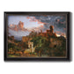 Romantic allegorical landscape painting by Jasper Francis Cropsey printed on canvas in an ornate black frame with gilded inner detail.