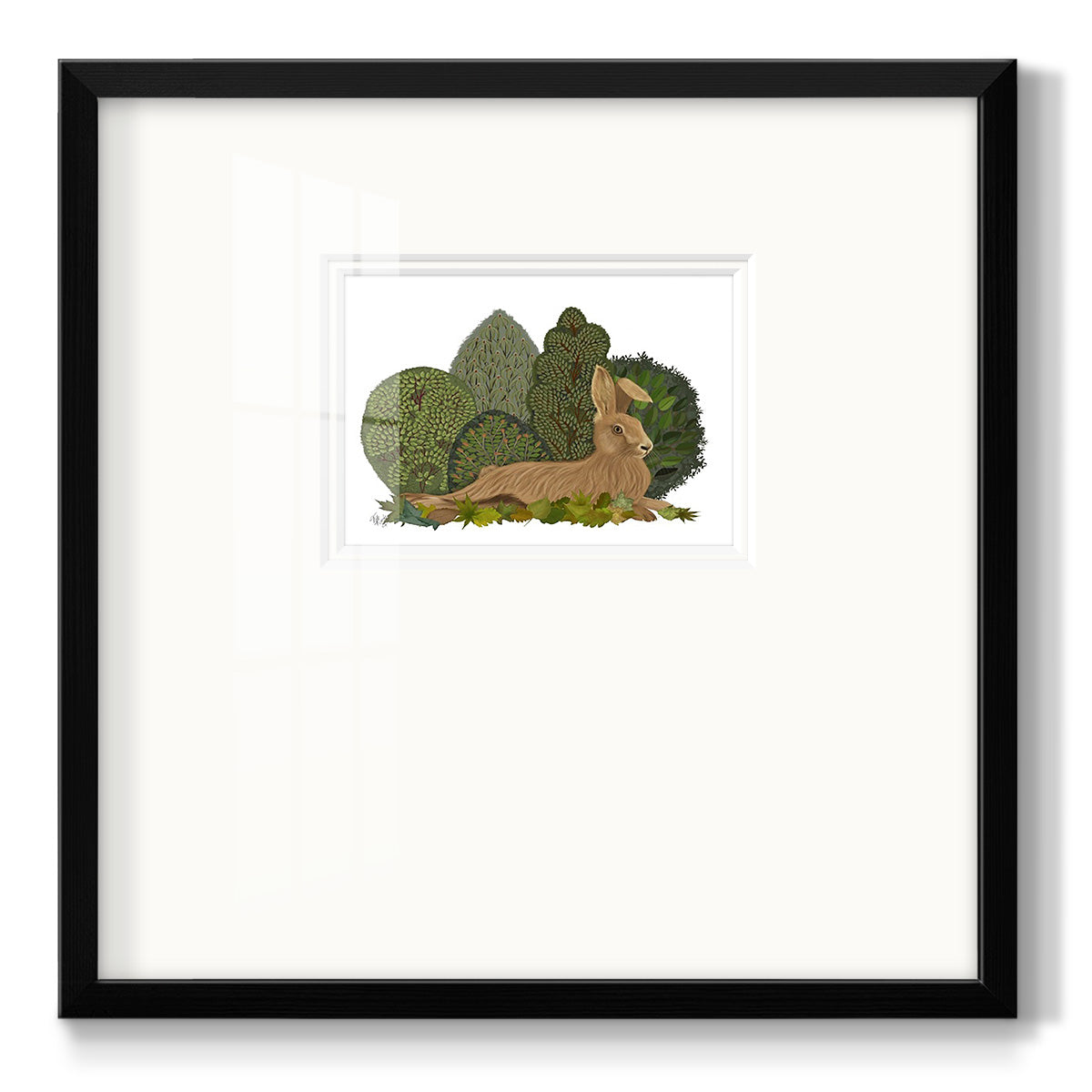 Hare Reclining in Leaves - Double Matboard Framed Print