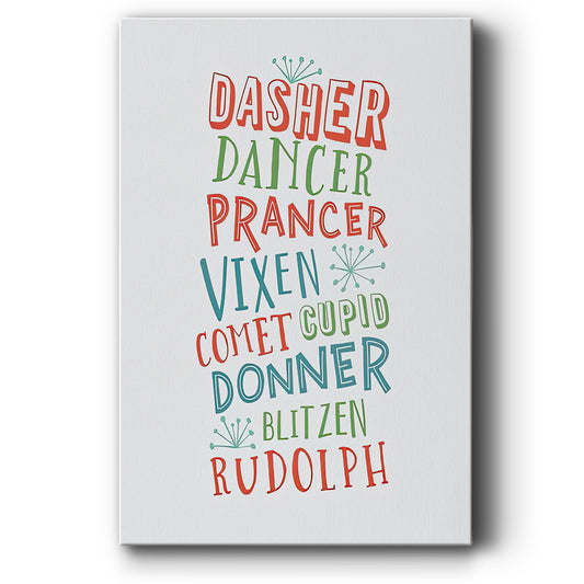 Reindeer Names  - Multicolor Light Gray - Gallery Wrapped Canvas