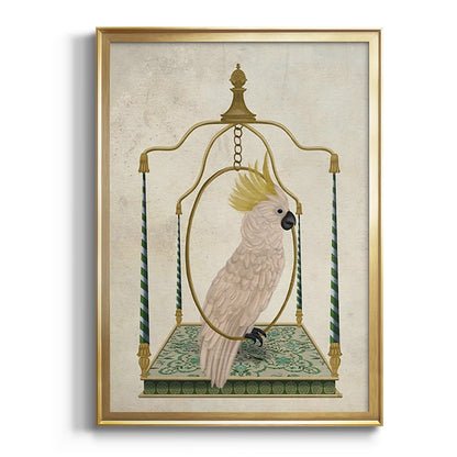 White Cockatoo on Swing - Modern Framed Canvas Print