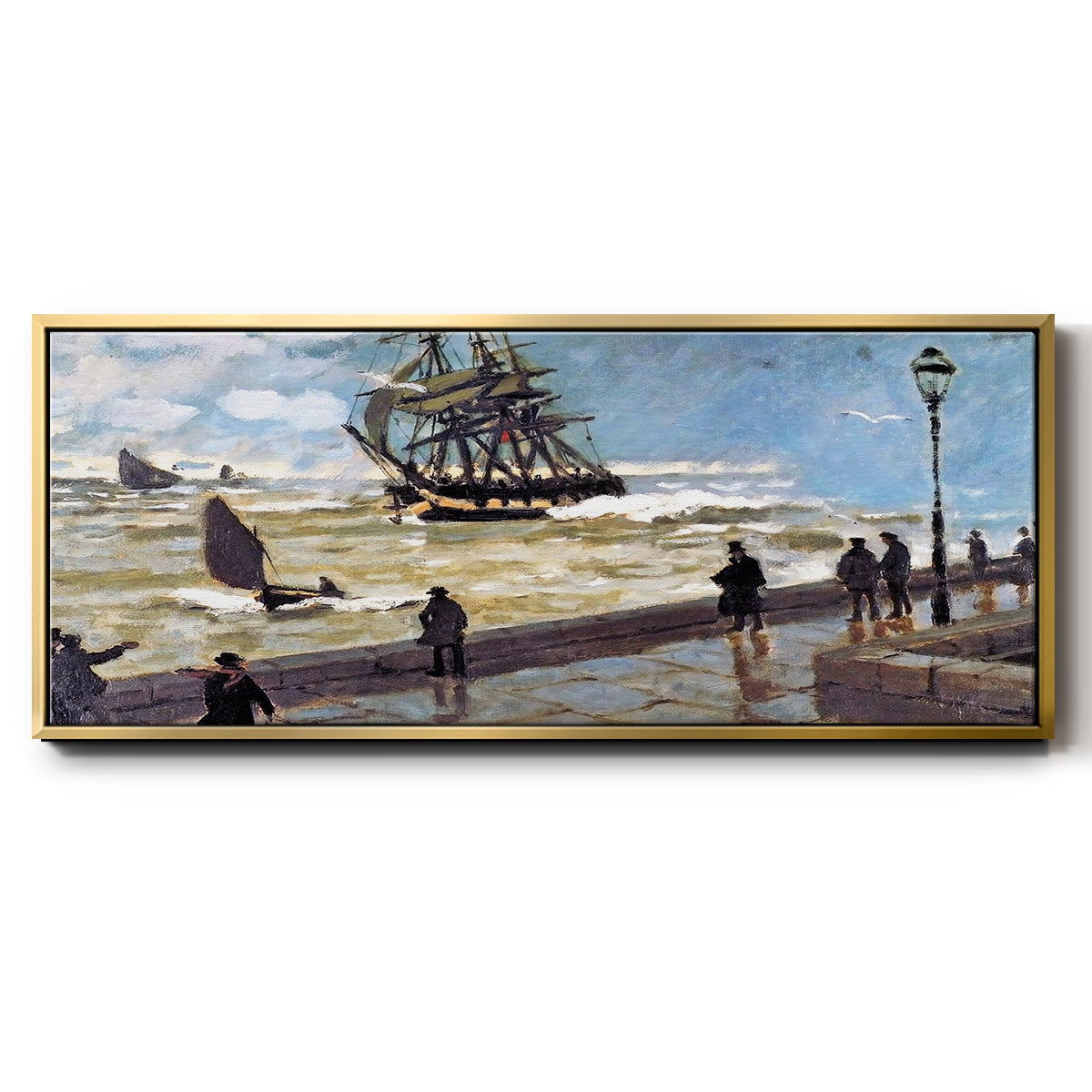 The Jetty at Le Havre Bad Weather, 1870 - Floater Framed Canvas Print