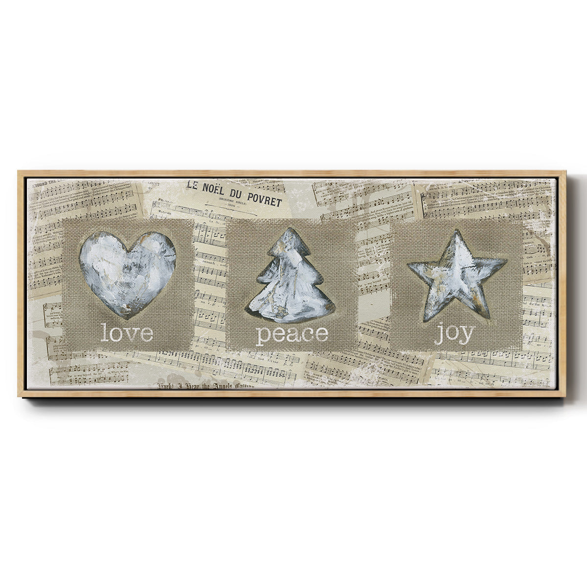 Burlap Music Ornaments - Floater Framed Canvas Print