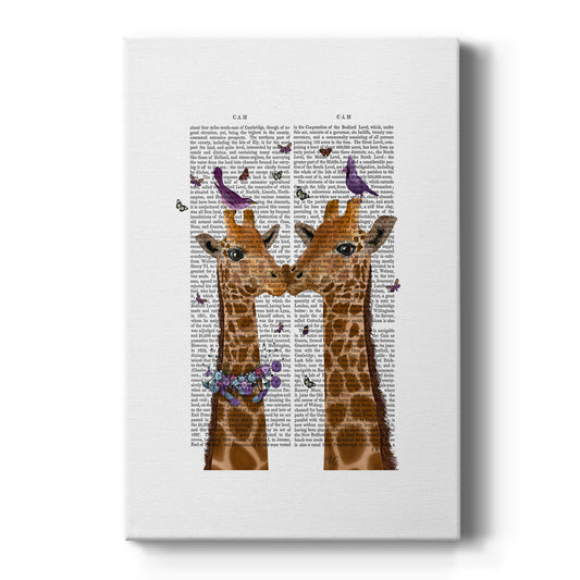 Kissing Giraffes with Birds - Canvas Art Print