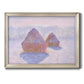 Impressionist winter haystack scene with sunlight by Claude Monet printed on canvas in an ornate champagne frame.