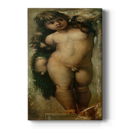 Canvas art print featuring a symbolic portrait of a cherubic figure with soft tones and rounded form on a clean white background.