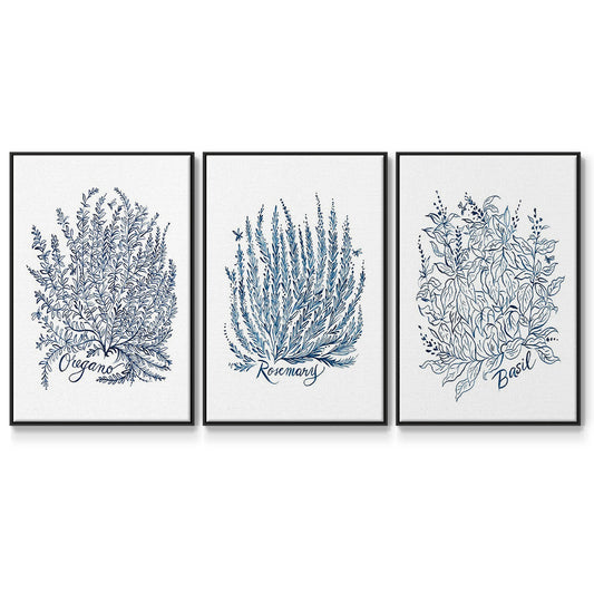 Summer Herb Garden Sketches I - Framed Premium Gallery Wrapped Canvas L Frame 3 Piece Set - Ready to Hang