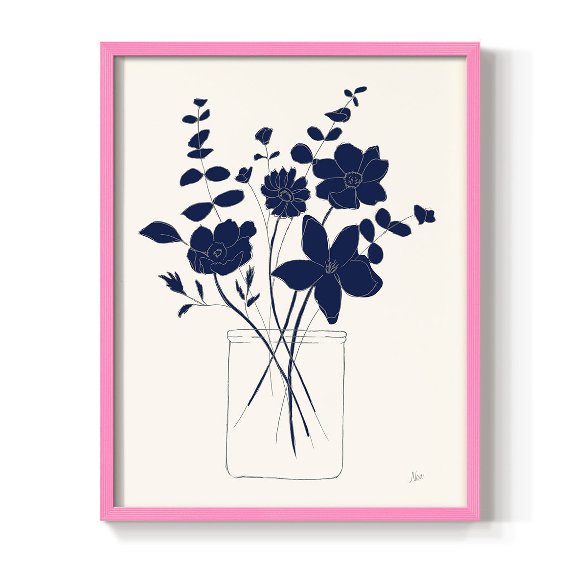 Indigo Sketch Bouquet I - Restickable Framed Art Print