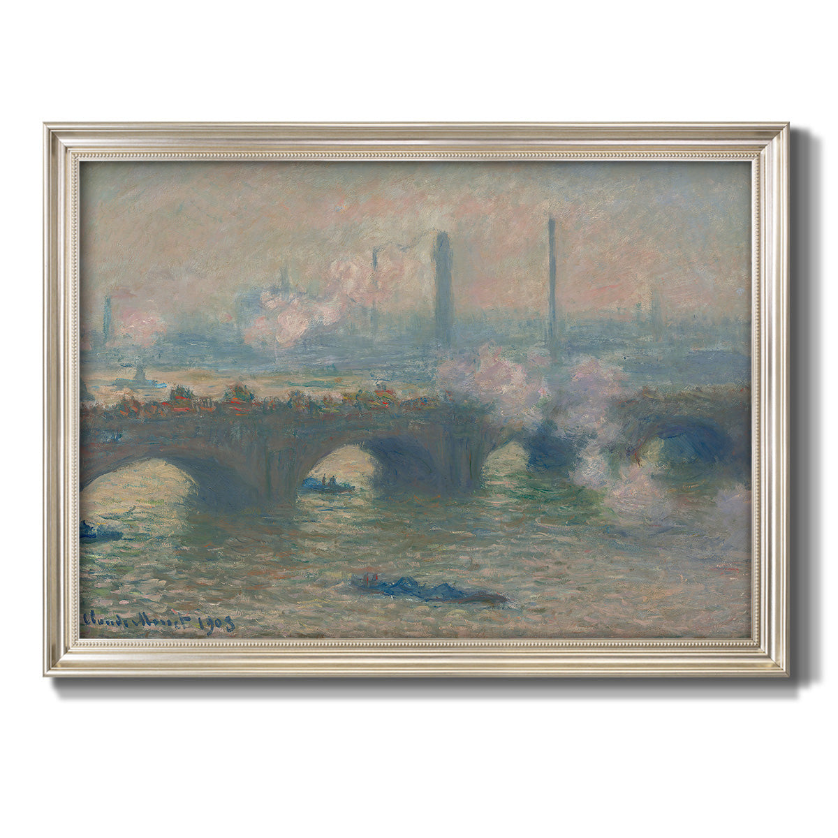 Waterloo Bridge, Gray Day - Ornate Framed Canvas Print