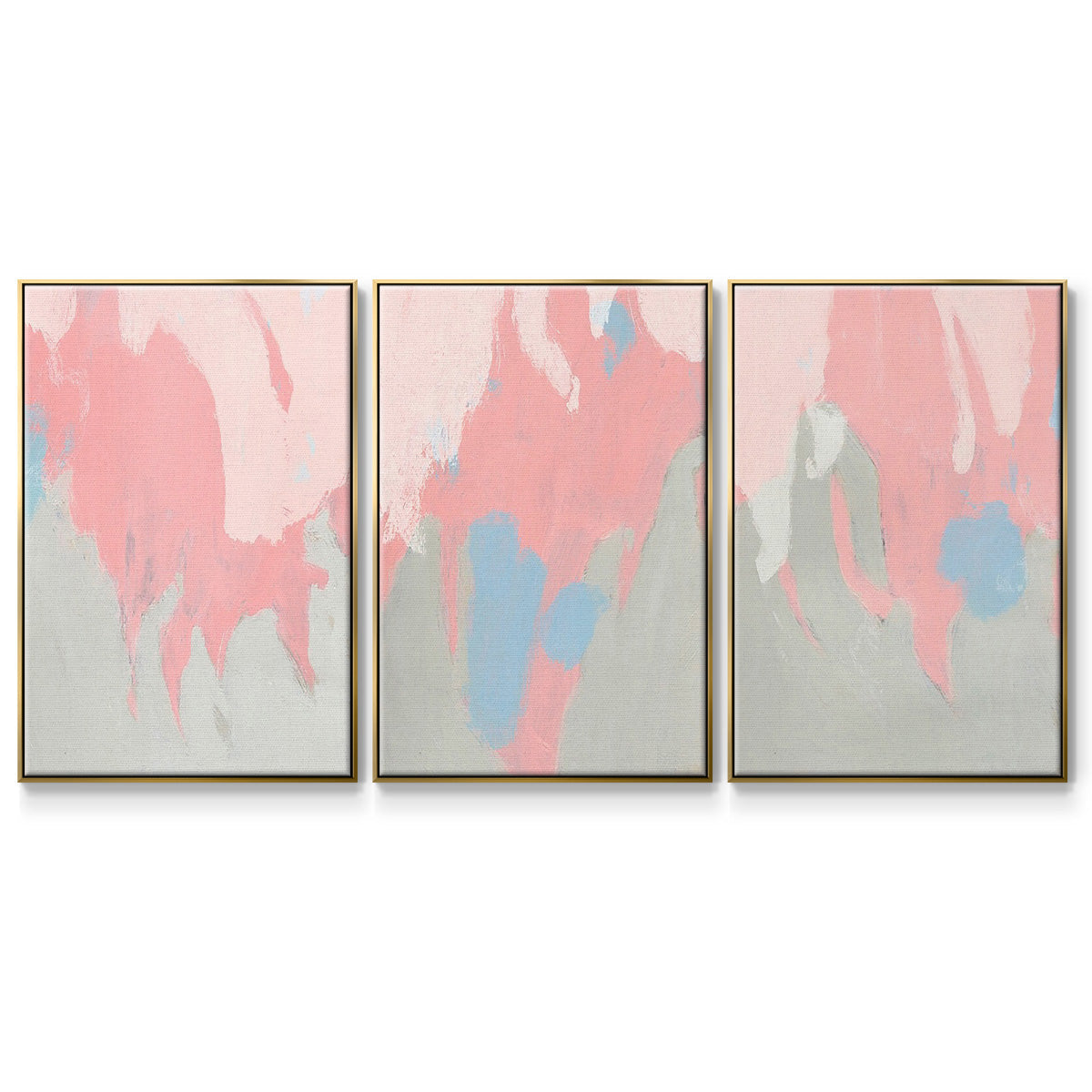 Blushing Abstract I - Framed Premium Gallery Wrapped Canvas L Frame 3 Piece Set - Ready to Hang