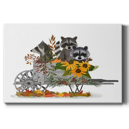 Raccoon Wheelbarrow - Canvas Art Print