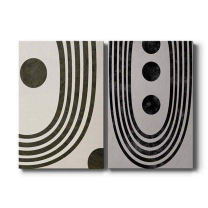 Set of two vertical canvas prints featuring geometric tubular abstract artwork, displayed side by side.