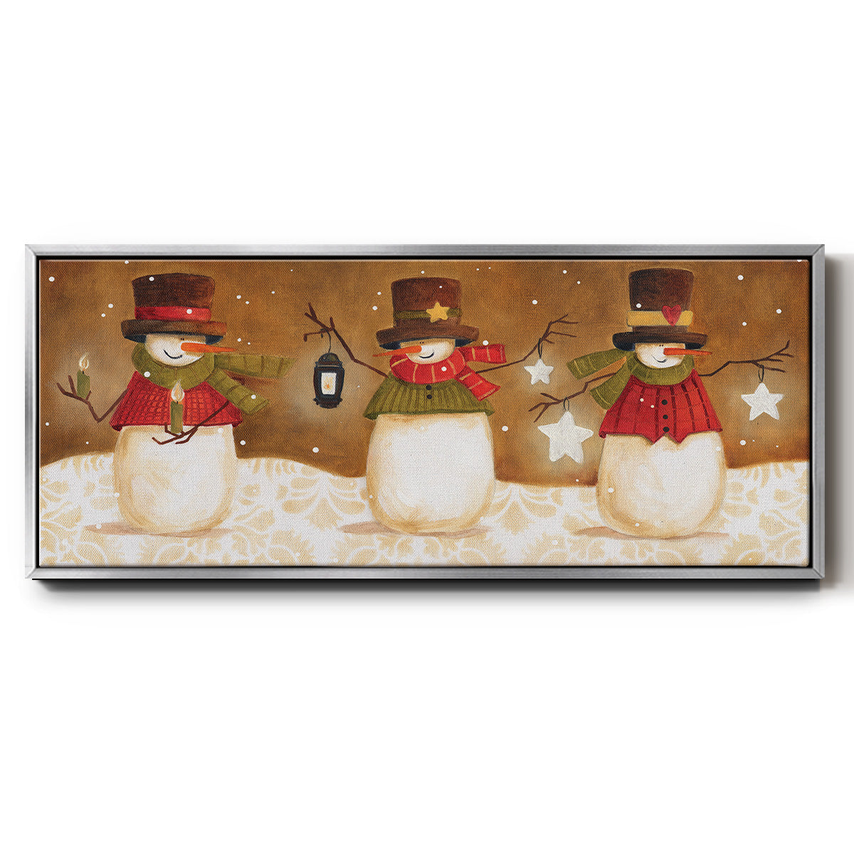Top Hat Snowmen - Floater Framed Canvas Print