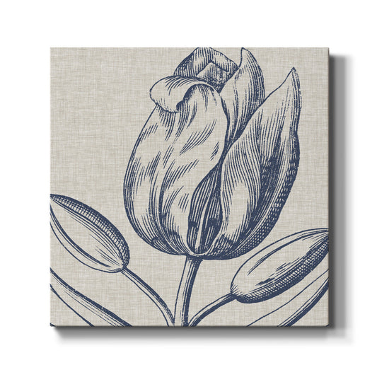 Indigo Floral on Linen IV - Canvas Art Print