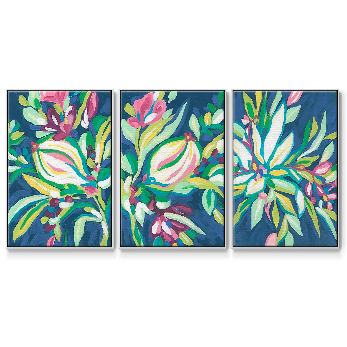 Blue Tropics I - Framed Premium Gallery Wrapped Canvas L Frame 3 Piece Set - Ready to Hang