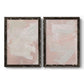 Set of two black barnwood framed canvas prints featuring two minimalist color-field abstracts featuring soft blush and white painterly fields.