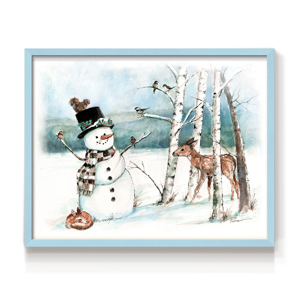 42975,snowman,deer,winter,forest,snowy landscape,birds,birch trees,scarf,top hat,wildlife,nature,frost,season,serene,animal,frosty,woodlands,frozen,cold,playful,outdoors,charming,magical,landscape art,whimsical,fauna,friendly,wildlife observation,tranquility,country scene,illustration,snowflakes,seasonal,heritage,woodland creatures,holiday,scenic,peaceful,natural beauty,art,Re-stickable,Landscape & Nature