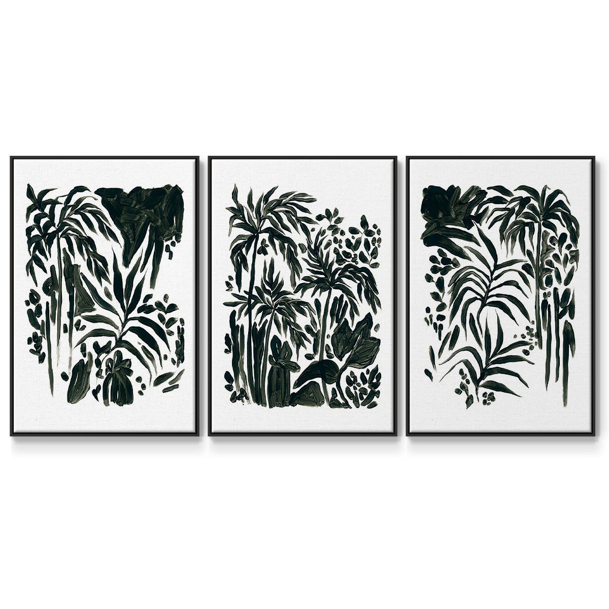 Ink Jungle I - Framed Premium Gallery Wrapped Canvas L Frame 3 Piece Set - Ready to Hang