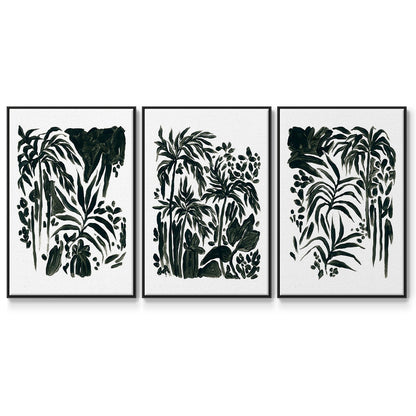 Ink Jungle I - Framed Premium Gallery Wrapped Canvas L Frame 3 Piece Set - Ready to Hang