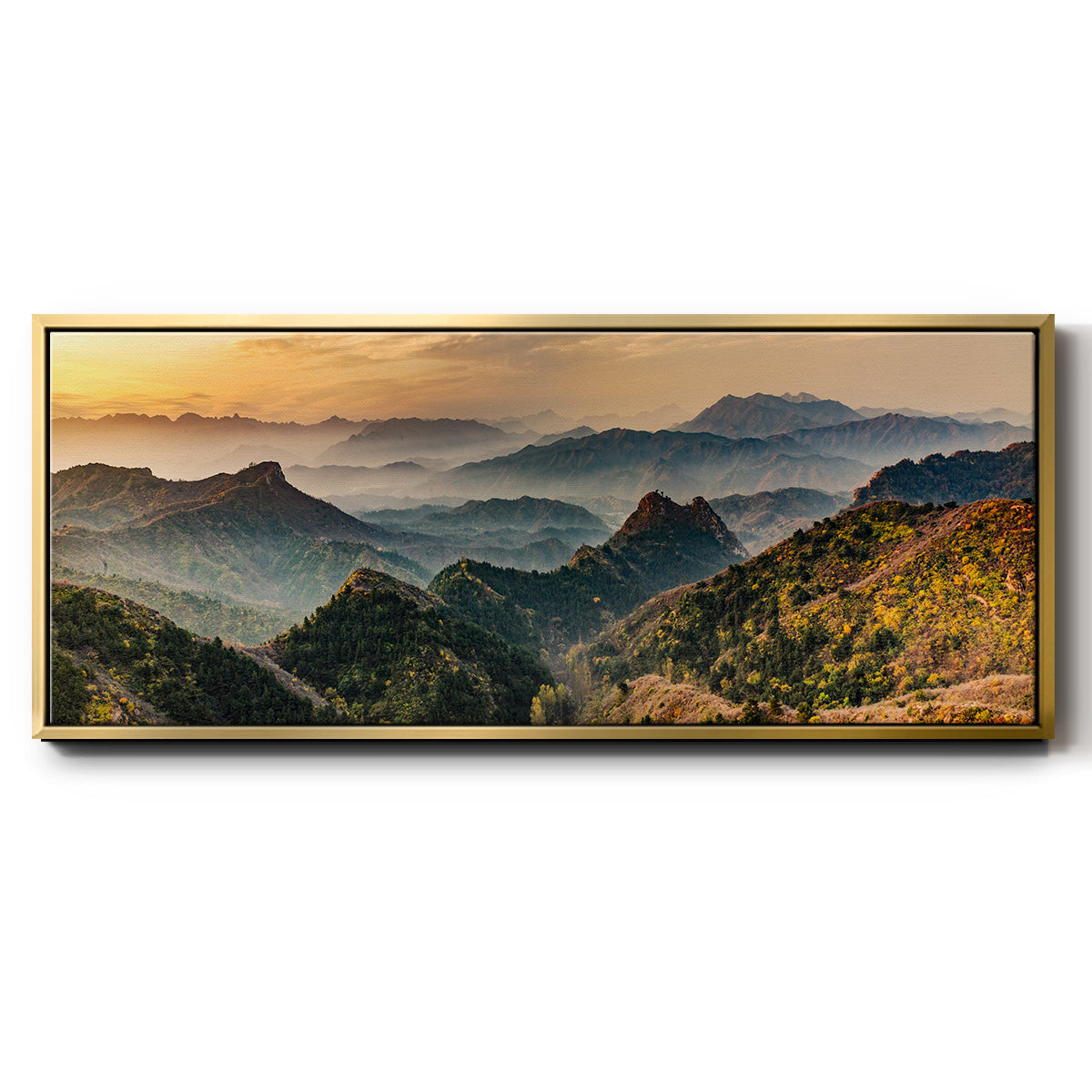 Jinshanling Mountains at Sunrise in Autumn Colors - Floater Framed Canvas Print