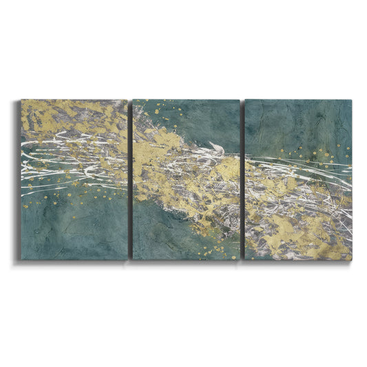 Three-panel canvas wall art featuring soft abstract wind movement on white background.