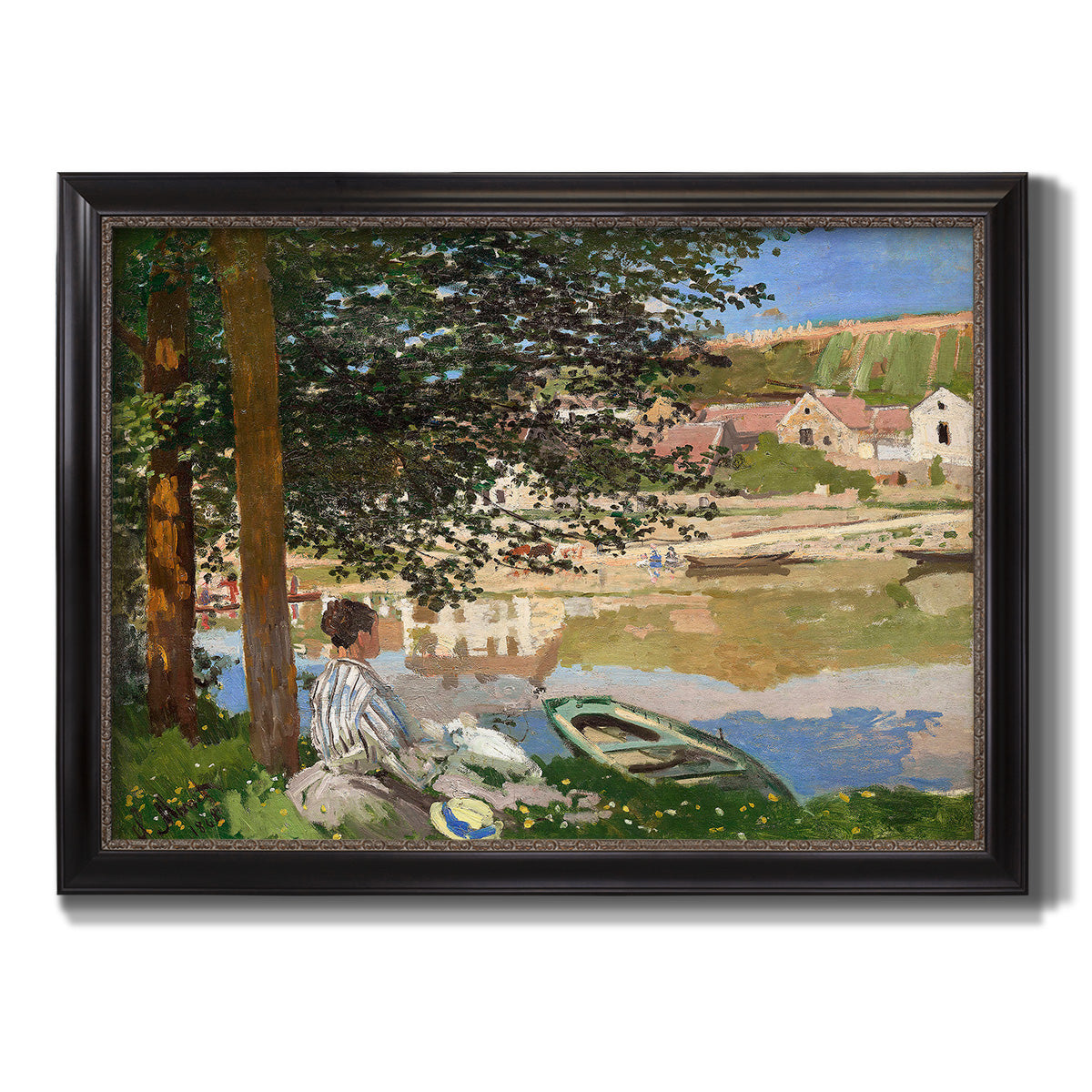On the Bank of the Seine, Bennecourt - Ornate Framed Canvas Print