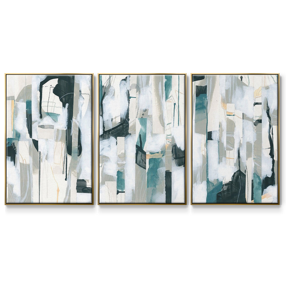 Sea Cavern Strata I - Framed Premium Gallery Wrapped Canvas L Frame 3 Piece Set - Ready to Hang