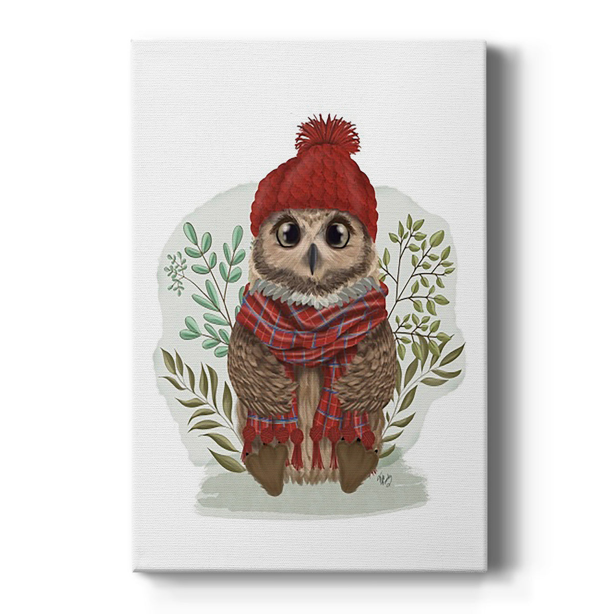 Owl in Tartan Scarf - Canvas Art Print