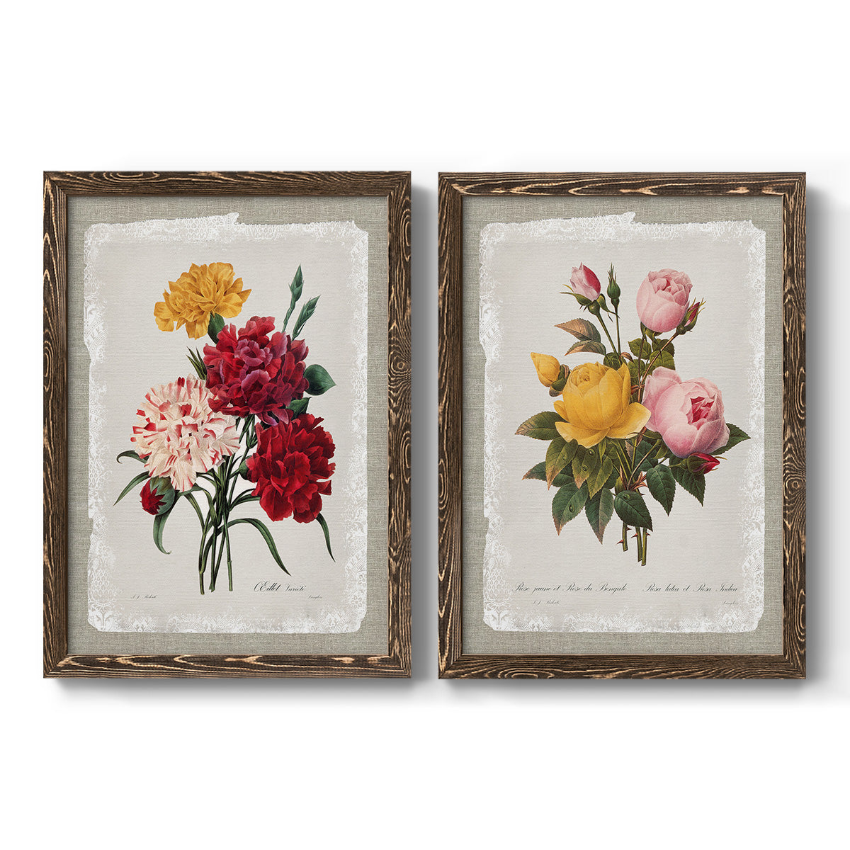 Botanical Bouquet Carnations - Premium Framed Canvas 2 Piece Set - Ready to Hang