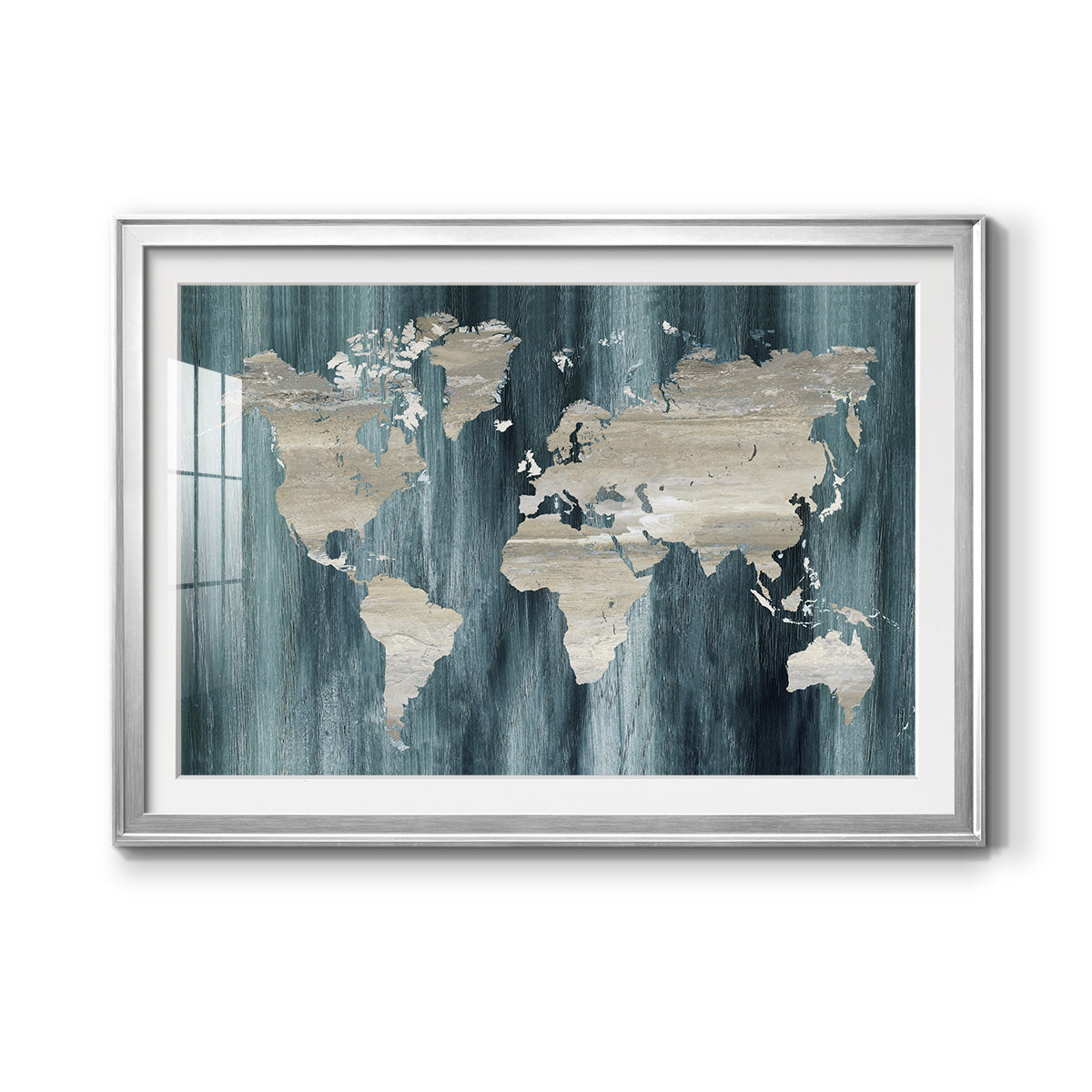 Navy World Map - Modern Framed Art Print