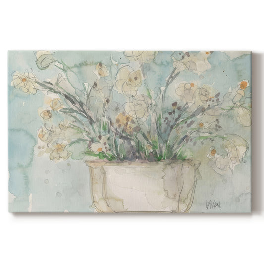 watercolor,painting,flowers,floral arrangement,pot,soft colors,blue background,delicate details,art,nature,illustration,home decor,still life,light colors,botanical,artist,tranquility,creativity,design,aesthetics,handmade,decoration,artwork,plant,beauty,blossom,petals,greenery,organic,minimalism,charm,elegance,color palette,expression,simplicity,ambiance,inspiration,visual art,contemporary art,natural elements